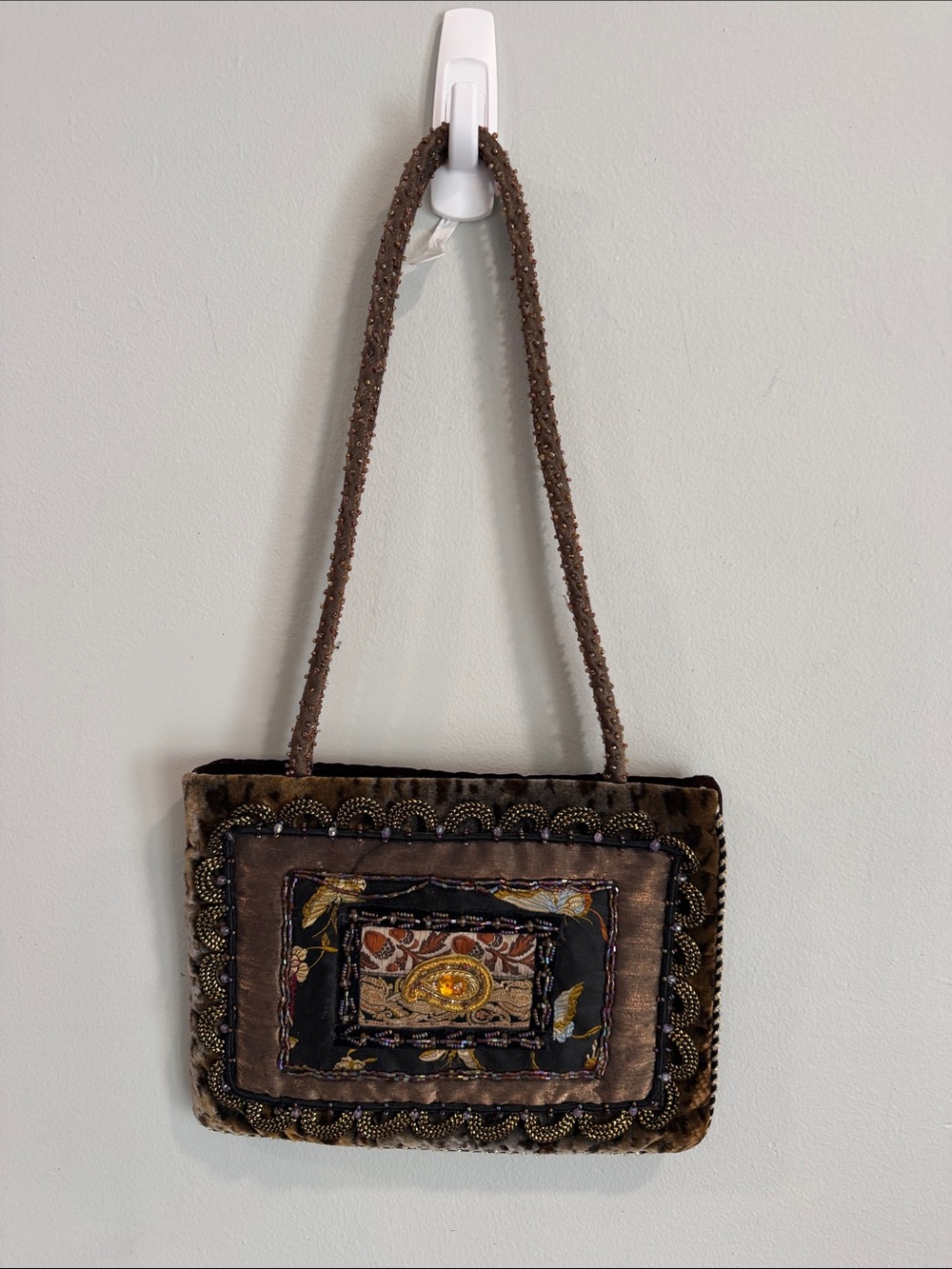 Beaded‎ Floral Accent Brown Shoulder Bag very unique